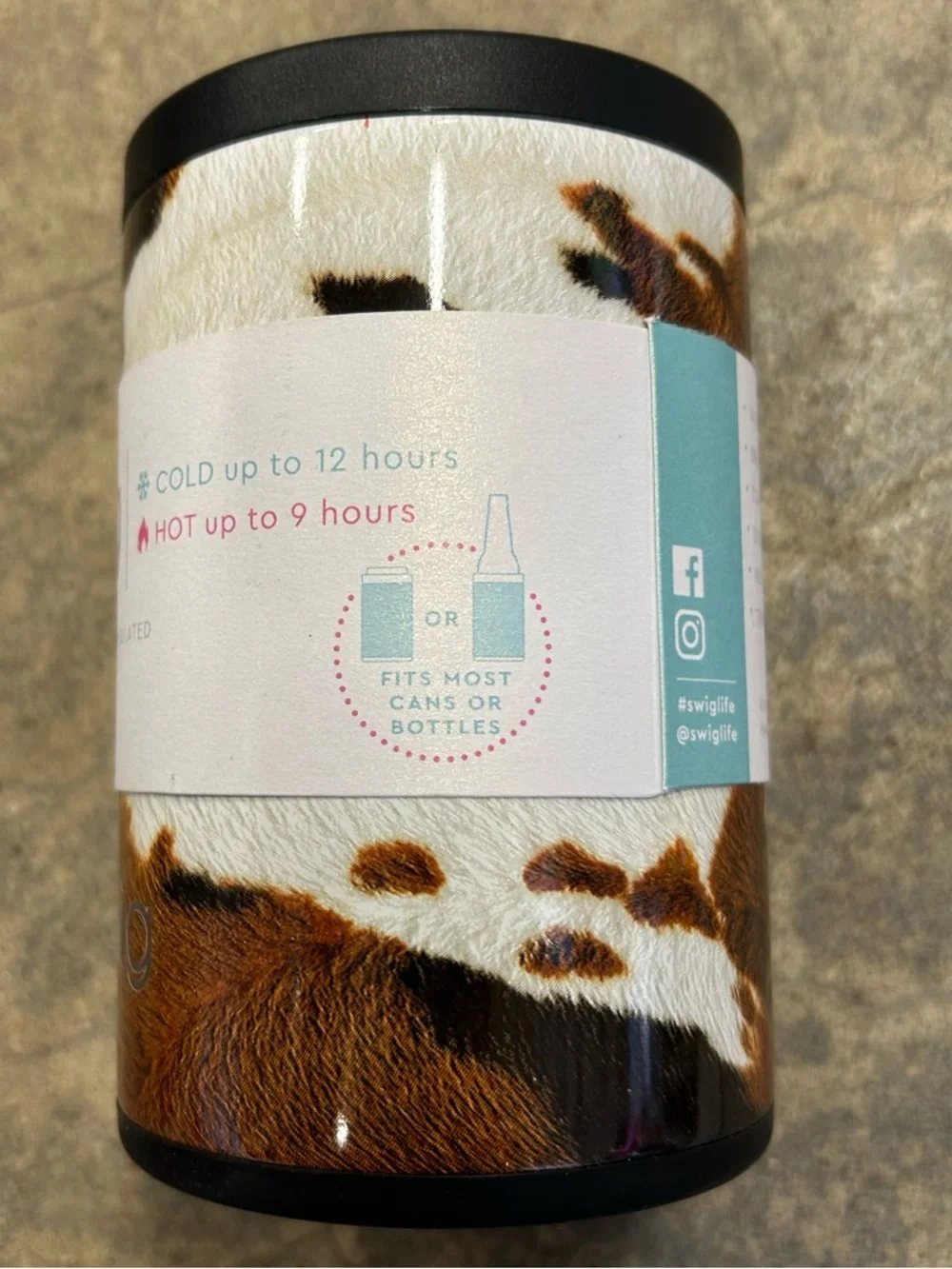 NWT Swig Hayride CowHide Print Koozie Stainless Steel combo cooler 12 oz